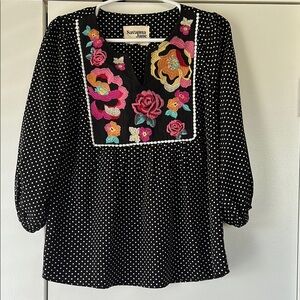 Savanna Jane Black and White Embroidered Blouse